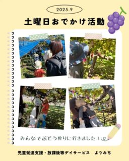 こんにちは
児童発達支援・放課後等デイサービスよりみちです🦉
9月最後の土曜日は田中果樹園さんへぶどう狩りへ出かけました🍇
お天気も良く☀️たーくさんのぶどうを美味しくいただきました
高学年のお友だちはぶどうの品種やどの色が甘いか?など観察、コミニュケーションをとりながら
未就学のお友だちは「走らないで歩くよ」などのぶどう狩りでのルールを確認しながら自然体験を満喫しています😊
#札幌市 #札幌市中央区 #札幌市放課後等デイサービス #札幌市中央区放課後等デイサービス #札幌市児童発達支援 #札幌市中央区児童発達支援
#発達障害 #発達障がい #発達ゆっくりさん#グレーゾーン #自閉スペクトラム症 #ASD#注意欠如多動性障害#ADHD #学習障害 #SLD #発達性協調運動障害 #不登校#児童福祉 #児童発達支援 #放課後等デイサービス
#療育 #自立支援 #果物狩り #ぶどう狩り#田中果樹園