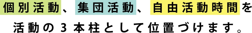 個別活動、集団活動、自由活動時間を活動の3本柱として位置付けます。